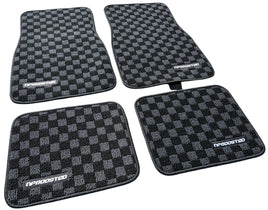 4 JDM Import CARS Japan Checkered Black Gray Floor Mat Interior Carpet Universal