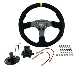 350mm JDM Universal Racing Suede Alloy Steering Wheel & Quick Release Hub Kit