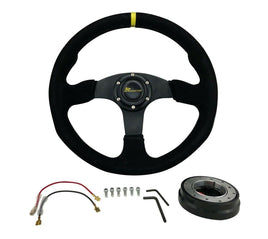 350mm Universal JDM Racing Suede Alloy Steering Wheel & Low Pro Quick Release