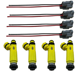 4 Pcs Yellow Fuel Injectors w/ Wire Harness for 04-08 RX8 1.3L RX-8 195500-4450