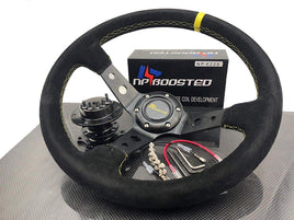 JDM 350mm Deep Dished Racing Suede Alloy Steering Wheel & Quick Release Hub Kit