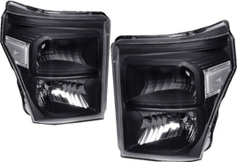 Black Housing Headlight Head Lamp Clear Corner Signal for 2011-2016 Ford F-250 F-350 F-450 F-550 Super Duty