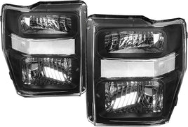 Left & Right Black Housing Headlights Head Lamp for 2008-2010 Ford F250 F350 Super Duty