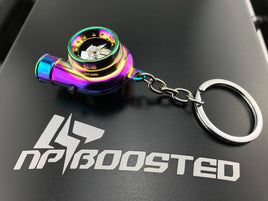 Neochrome color Spinning Racing Turbo Turbine Keychain Key Chain key Ring / Real TURBO NOISE!! Blades Actually SPIN!! - Never Lose those Keys Again!!