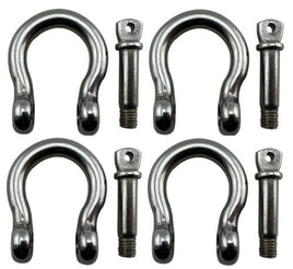 M10 4 Pcs 1.25" Wide D Shackle 316 Stainless Steel Mooring Buoy Rigging Bow Tow